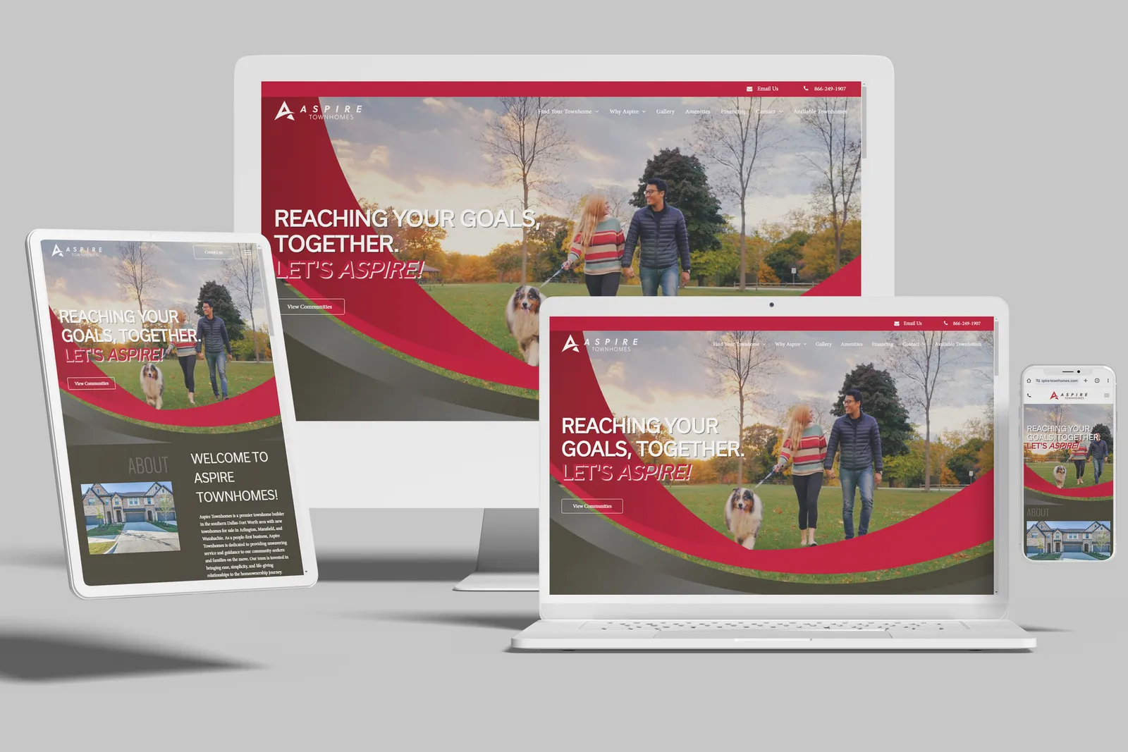 Townhome builder website shown on desktop, laptop, tablet and phone