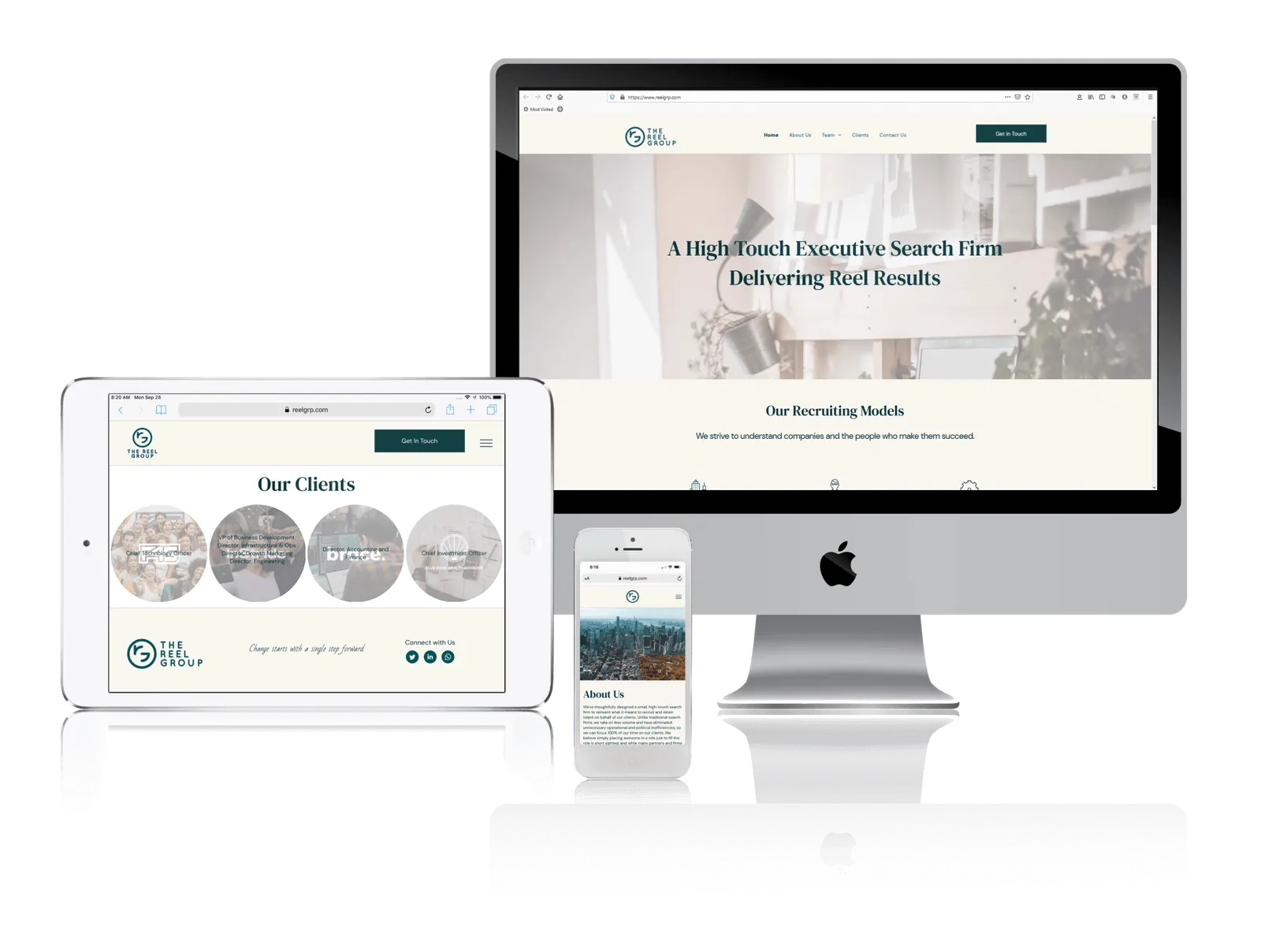 Executive recruiting firm website shown on desktop, laptop, tablet and phone