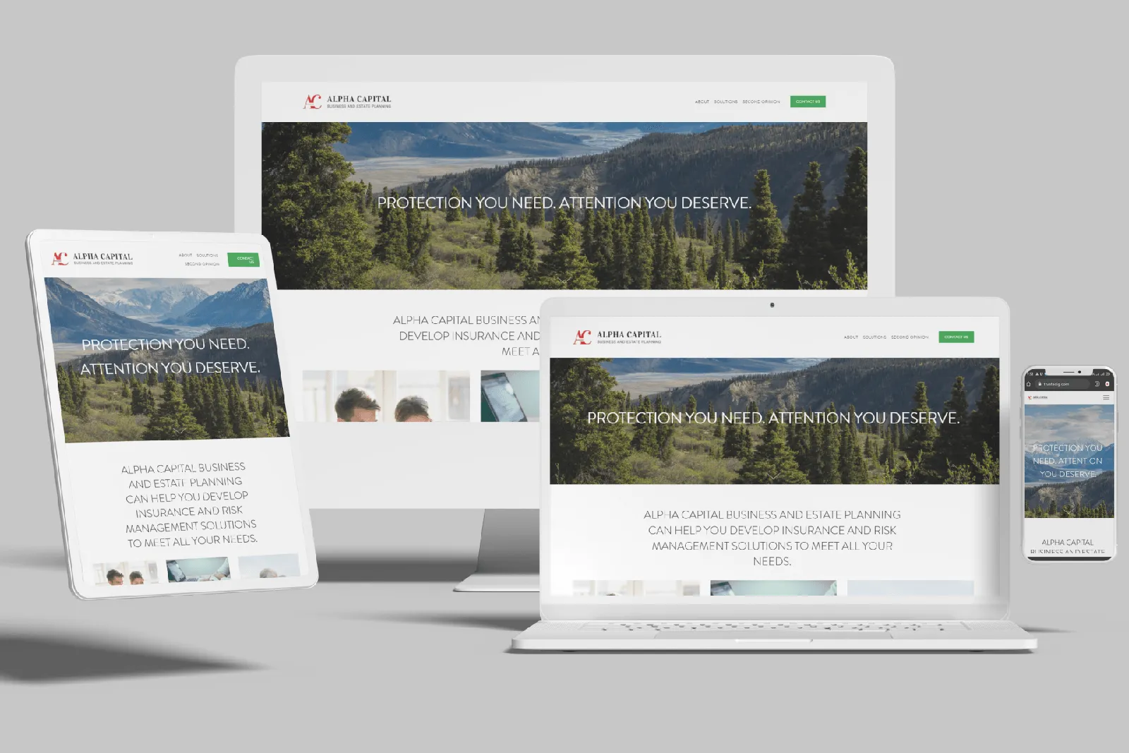Insurance group website shown on desktop, laptop, tablet and phone