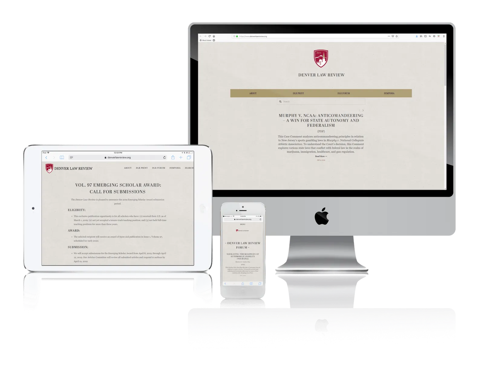Law journal website shown on desktop, laptop, tablet and phone