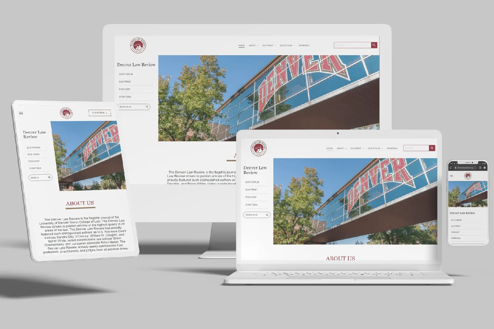 Law review website shown on desktop, laptop, tablet and phone