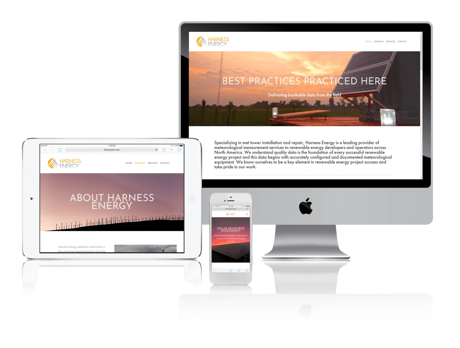 Renewable energy services website shown on desktop, laptop, tablet and phone