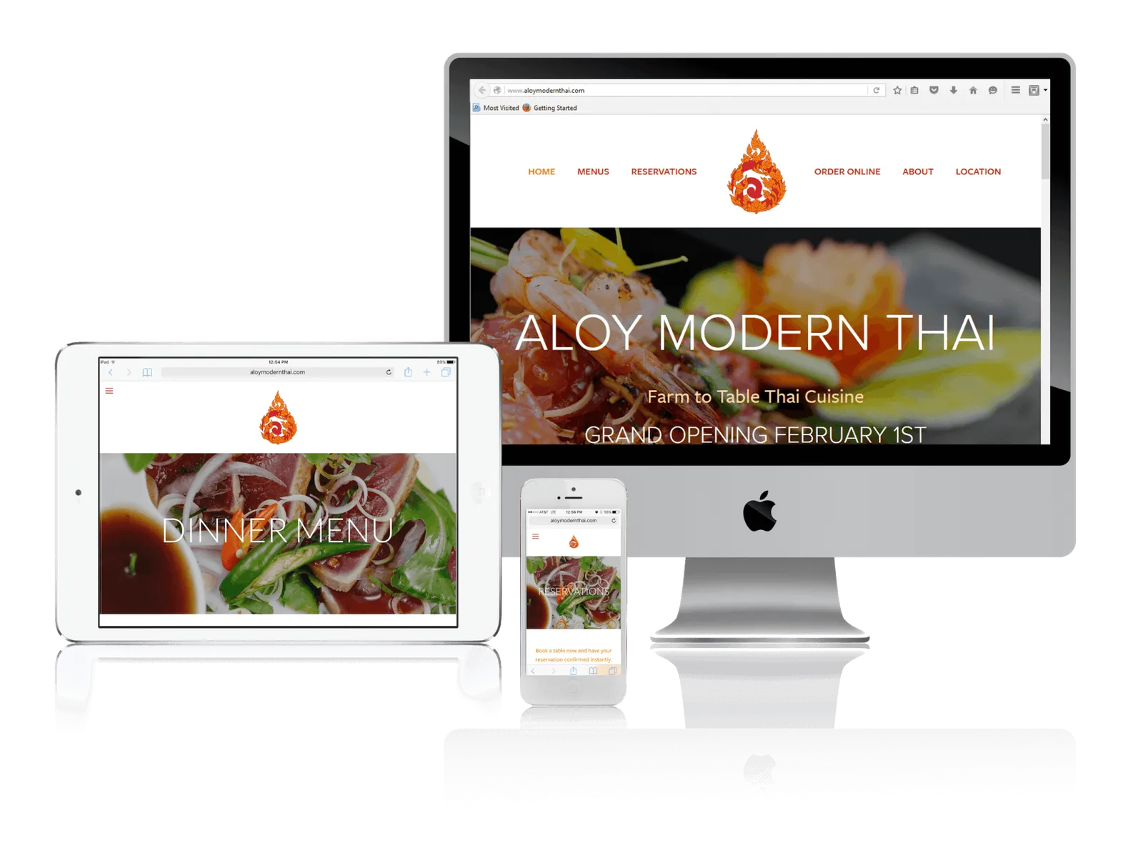 Denver modern Thai restaurant website shown on desktop, laptop, tablet and phone