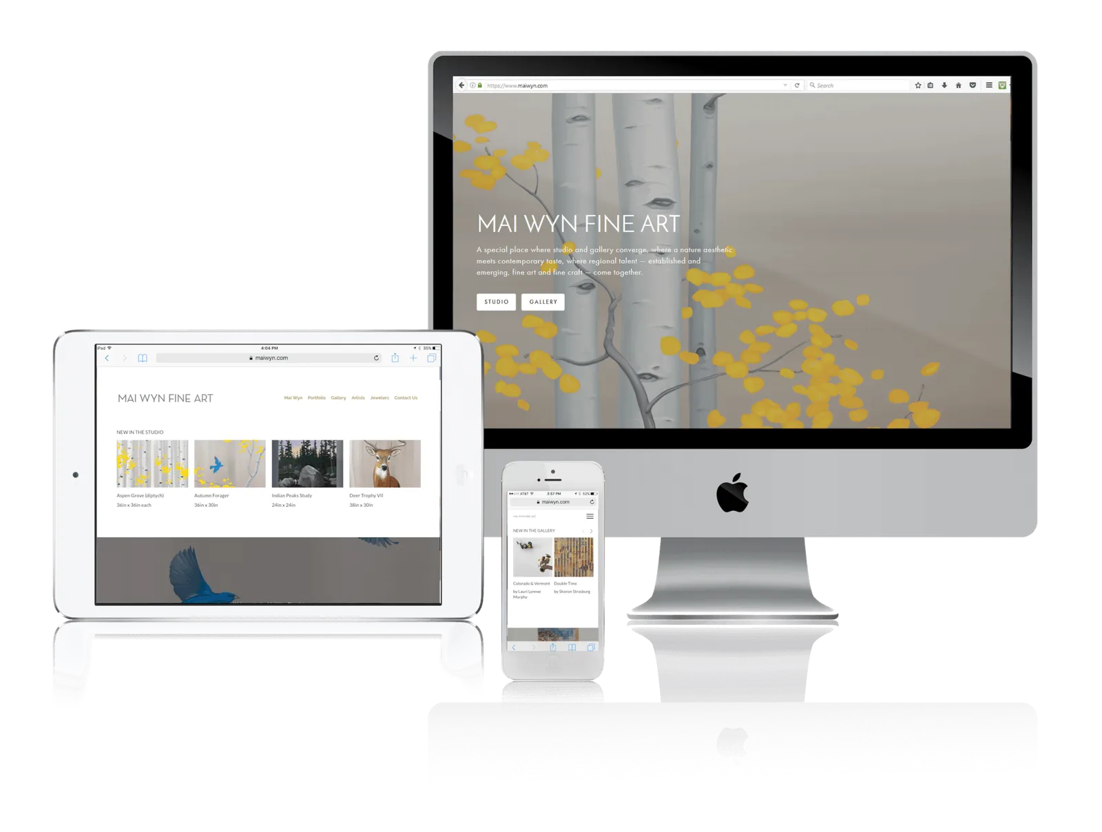Painter and gallery website shown on desktop, laptop, tablet and phone