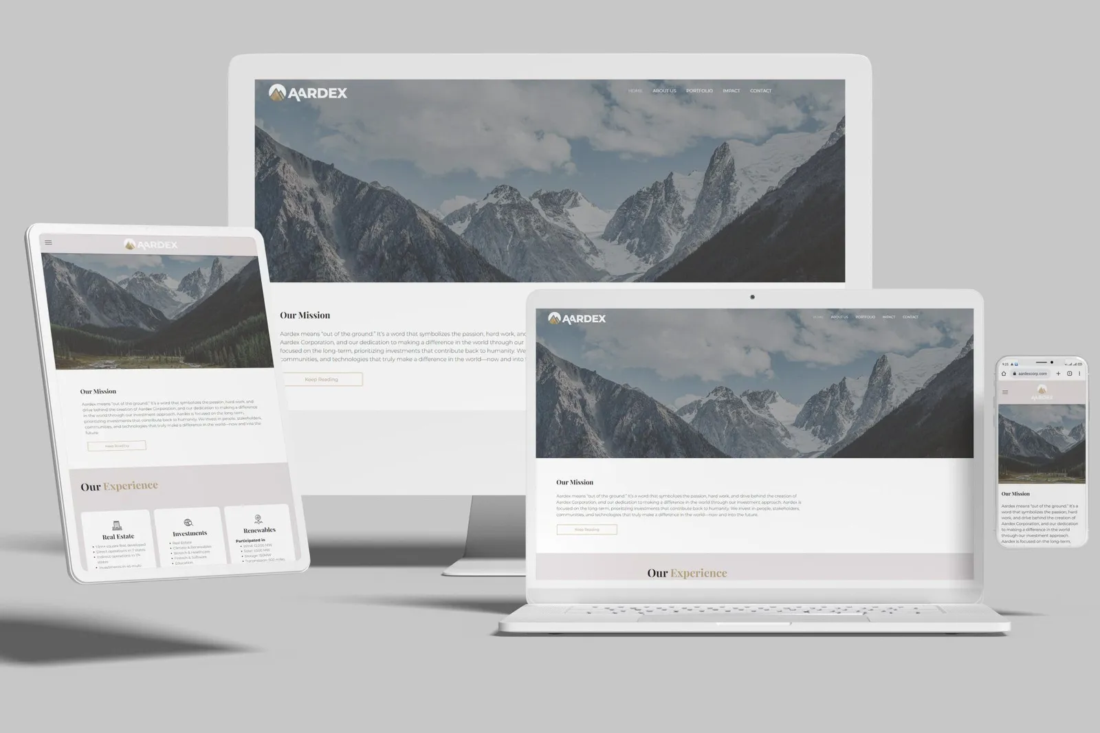 Real estate investment firm website shown on desktop, laptop, tablet and phone