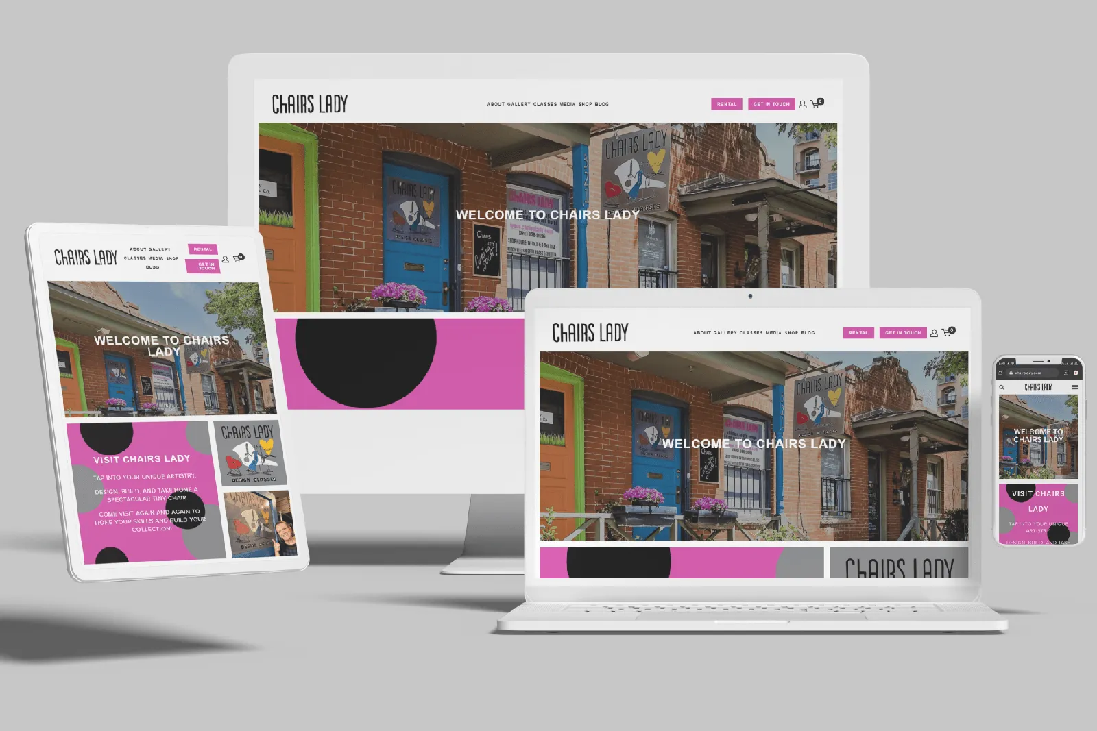Denver design and craft studio website shown on desktop, laptop, tablet and phone