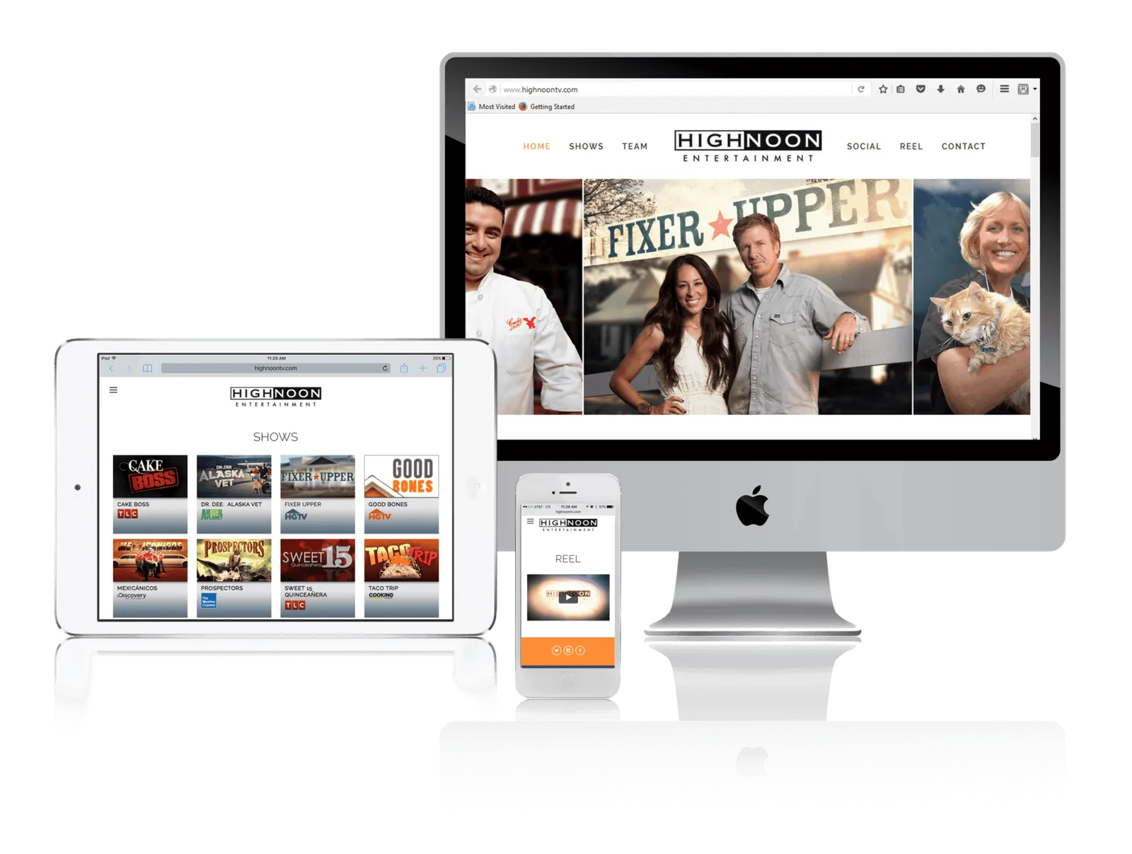 Denver television production company website shown on desktop, laptop, tablet and phone
