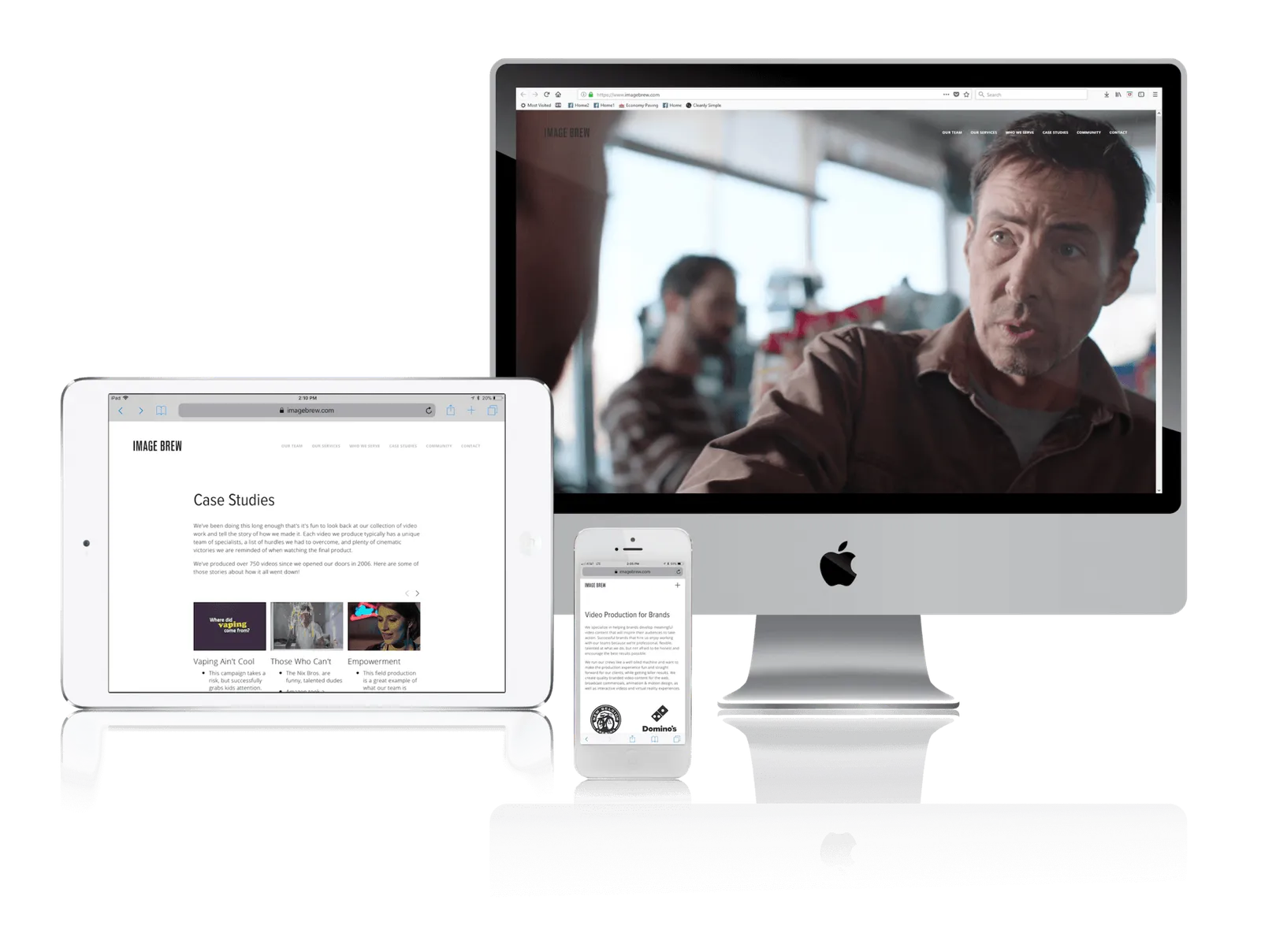 Video production studio website shown on desktop, laptop, tablet and phone