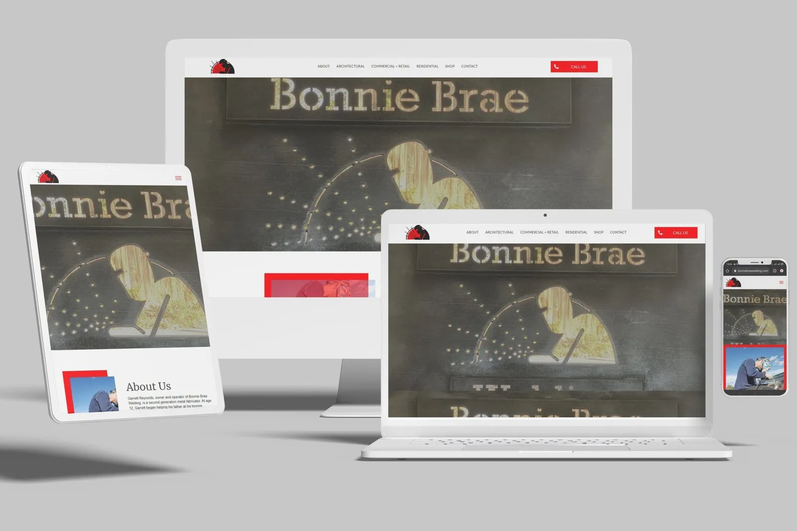 Welding company website shown on desktop, laptop, tablet and phone