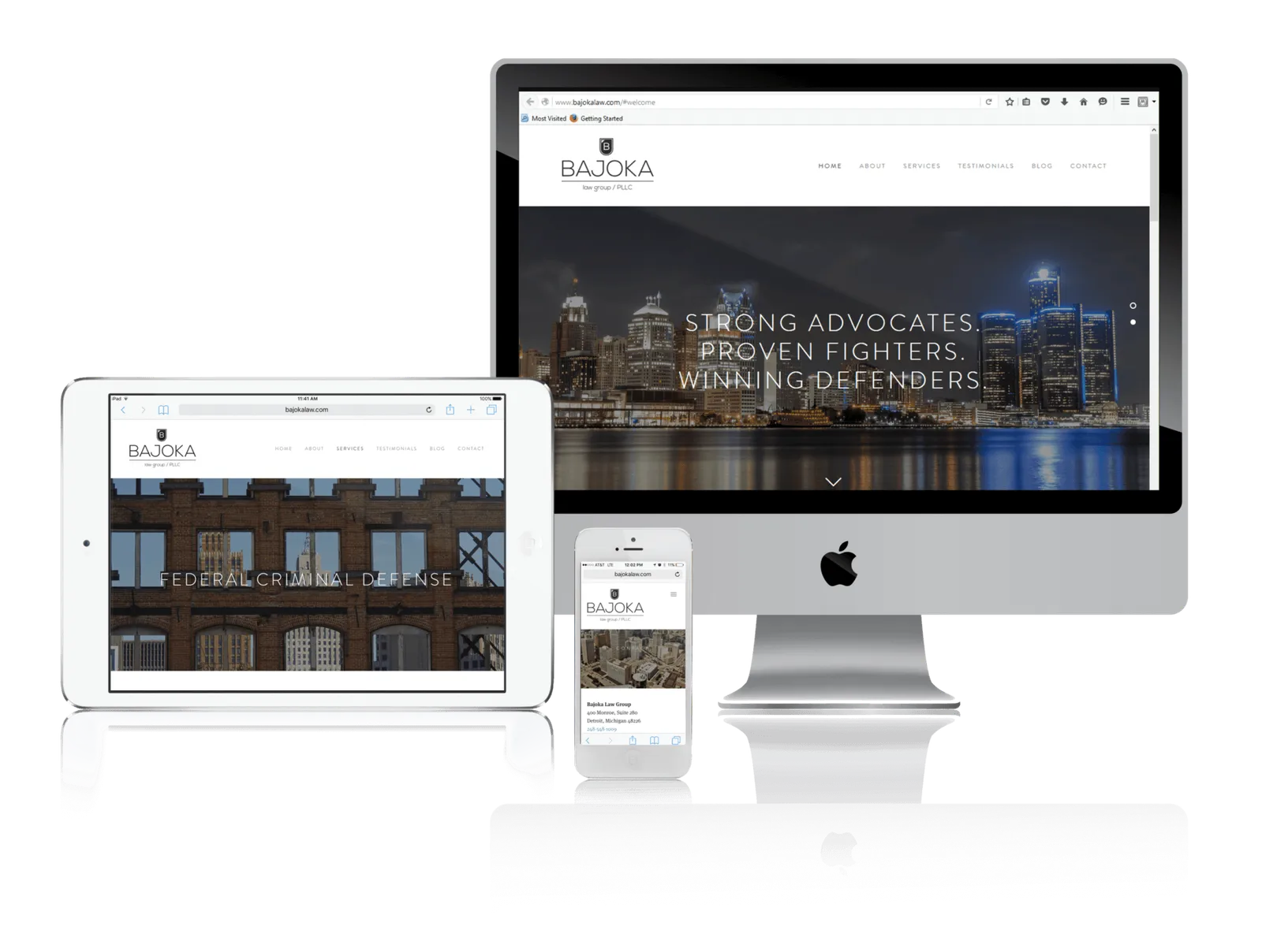Detroit attorney website shown on desktop, laptop, tablet and phone