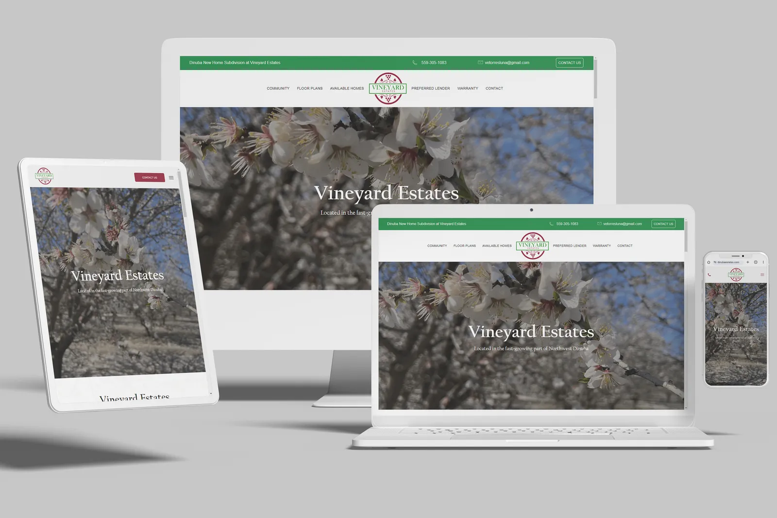 Home builder website shown on desktop, laptop, tablet and phone