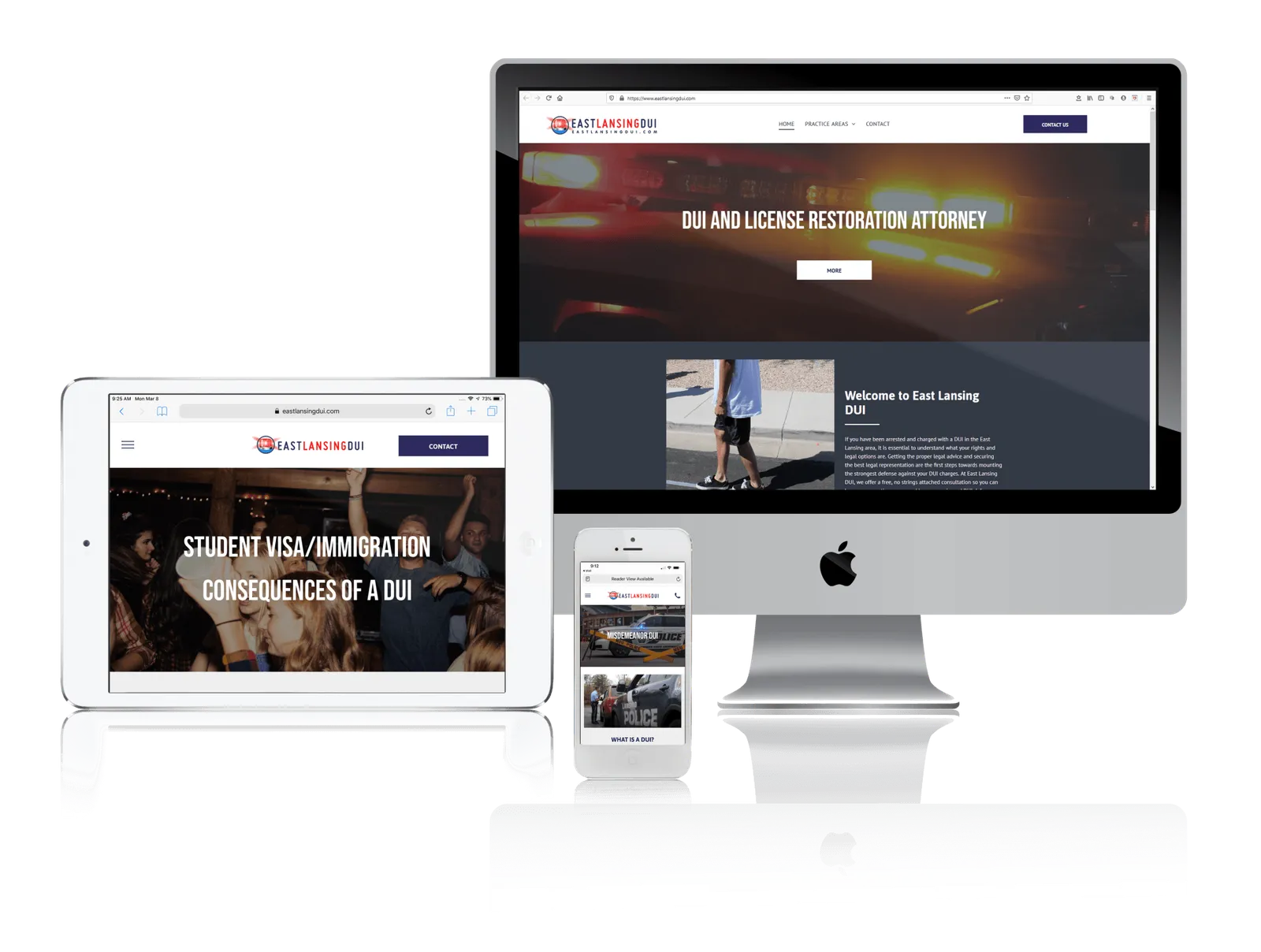 DUI law firm website shown on desktop, laptop, tablet and phone
