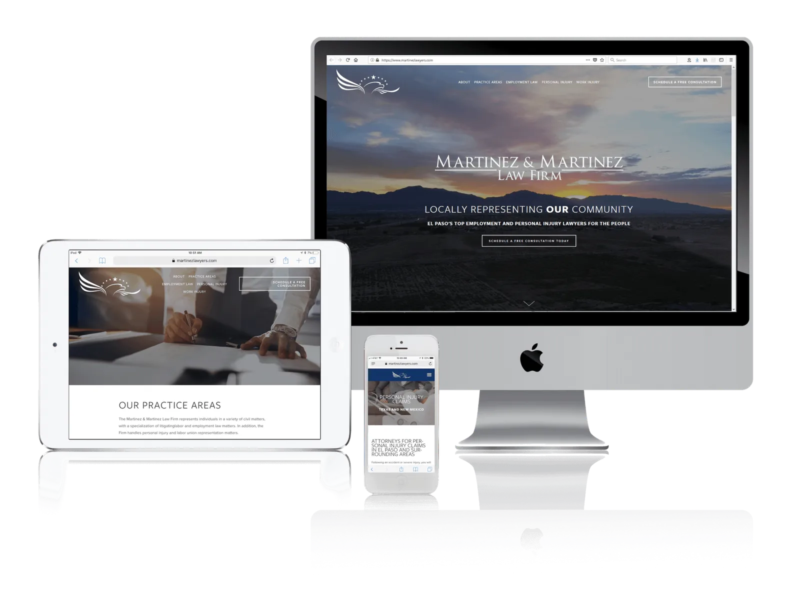 El Paso employment law firm website shown on desktop, laptop, tablet and phone