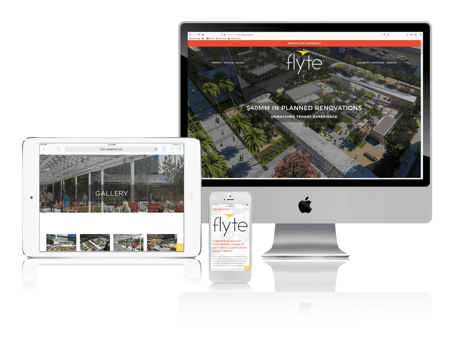 El Segundo creative office property website shown on desktop, laptop, tablet and phone