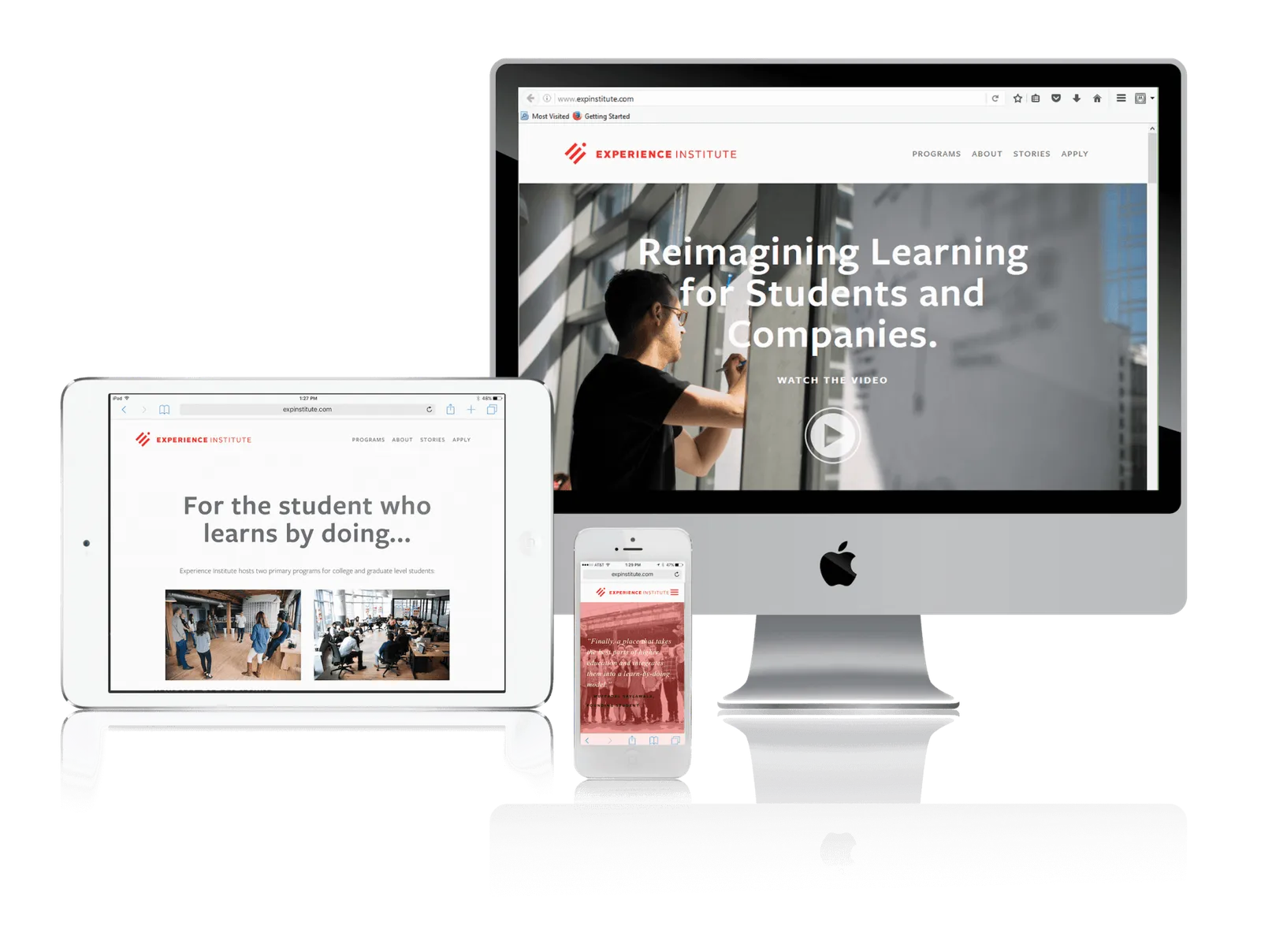 Experiential learning institute website shown on desktop, laptop, tablet and phone