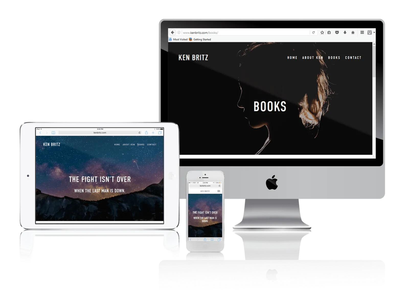 Author website shown on desktop, laptop, tablet and phone