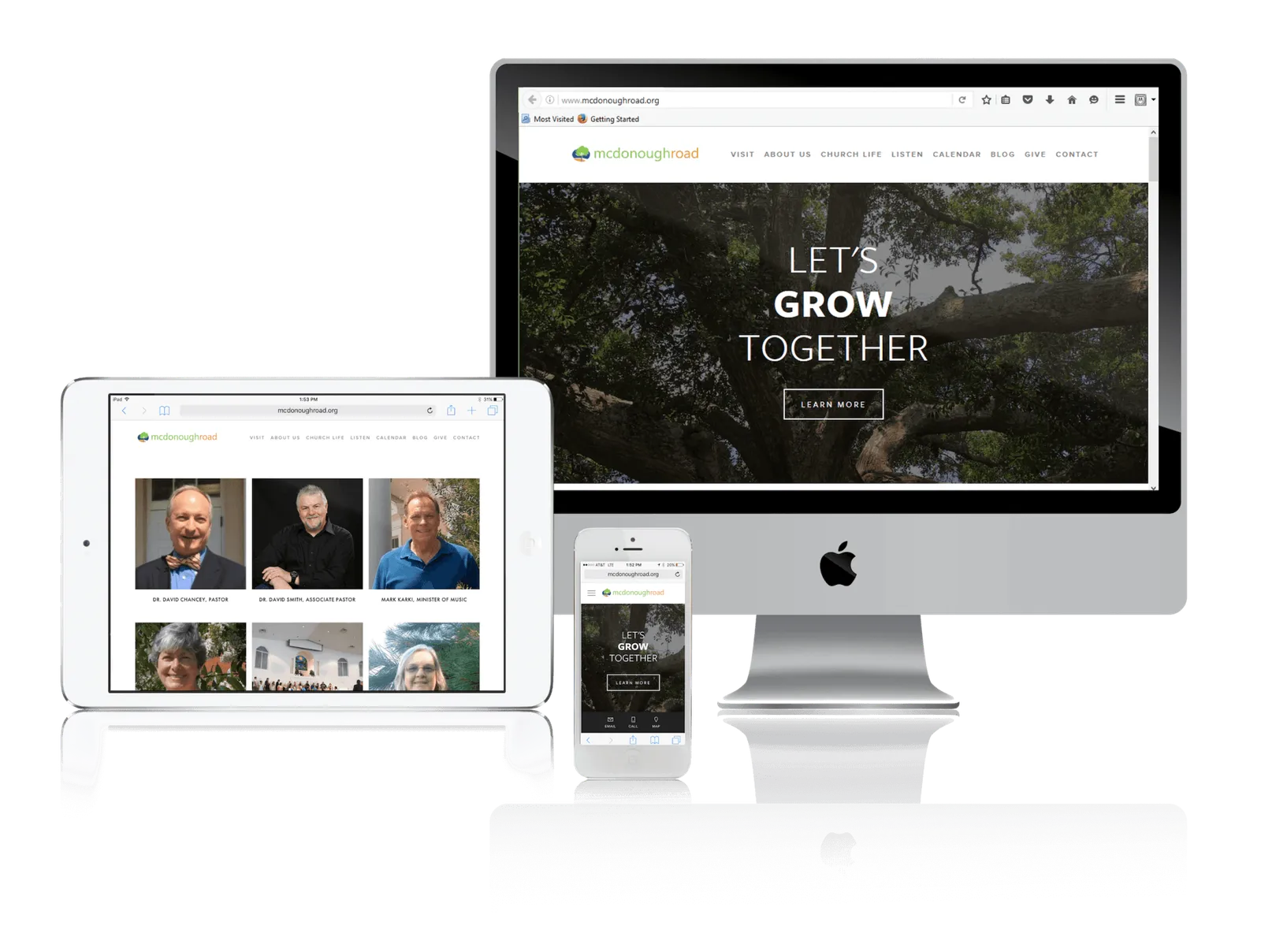 Fayetteville, Georgia church website shown on desktop, laptop, tablet and phone