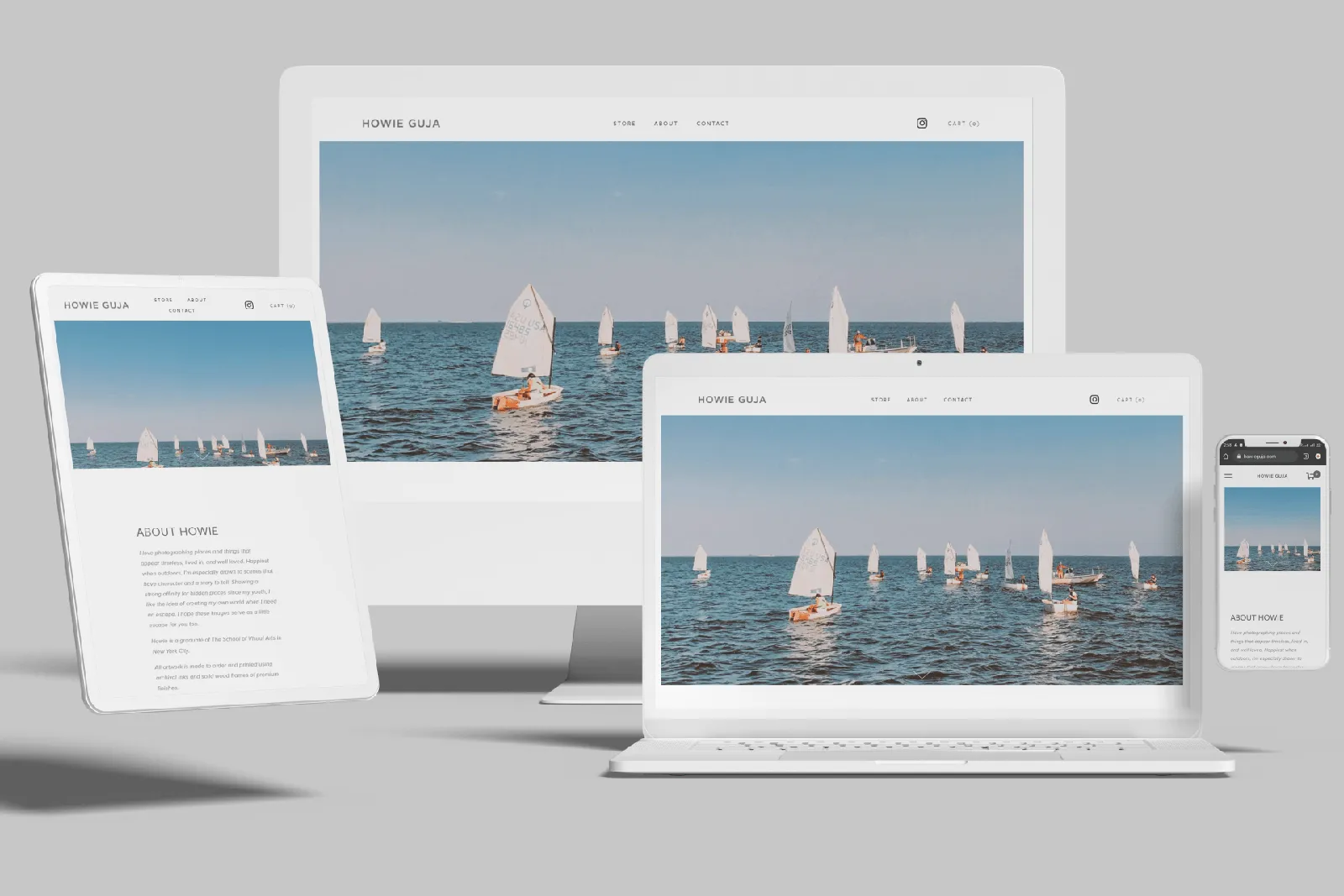 Fine art photographer website shown on desktop, laptop, tablet and phone
