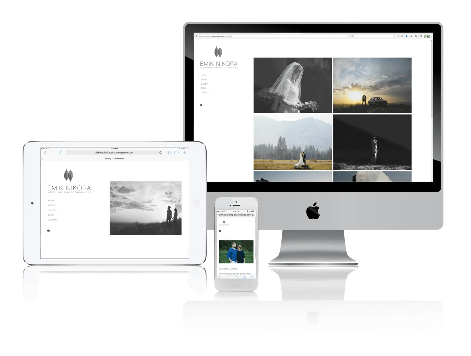 Wedding photography website shown on desktop, laptop, tablet and phone