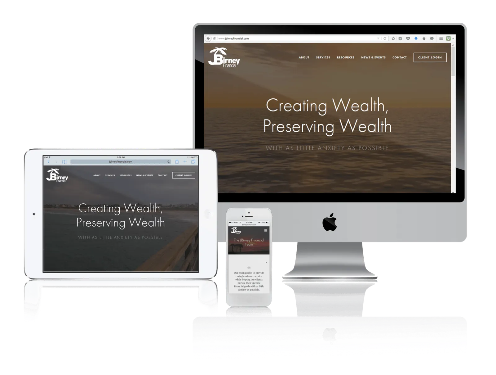 Financial planning firm website shown on desktop, laptop, tablet and phone