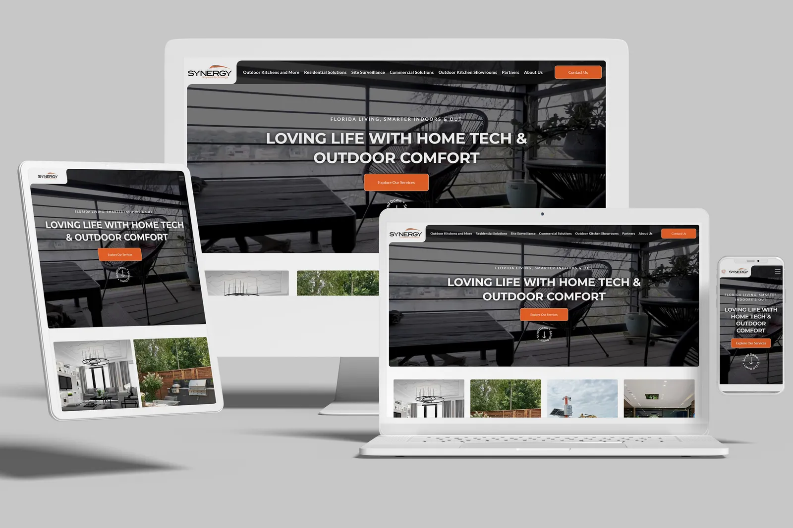 Home automation company website shown on desktop, laptop, tablet and phone
