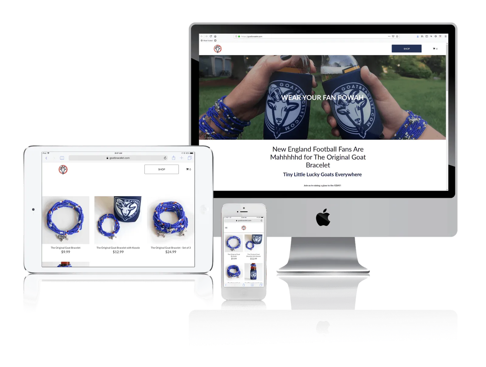 Online shop website shown on desktop, laptop, tablet and phone
