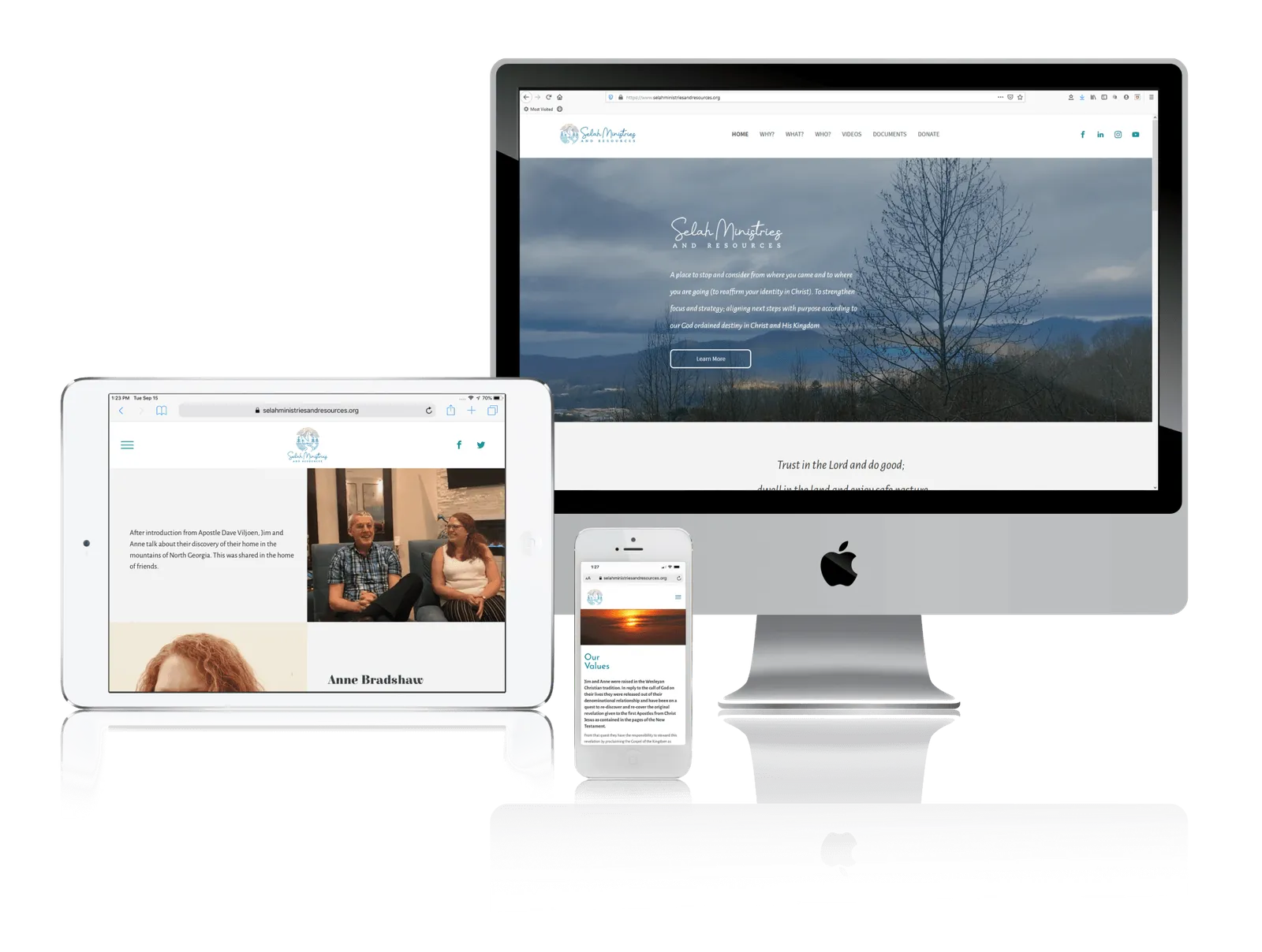 Ministry website shown on desktop, laptop, tablet and phone