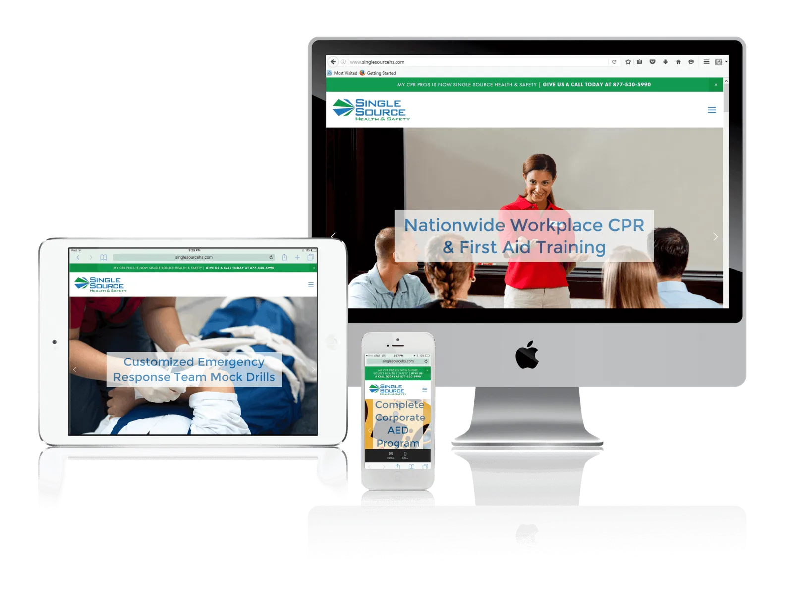 Health and safety services website shown on desktop, laptop, tablet and phone