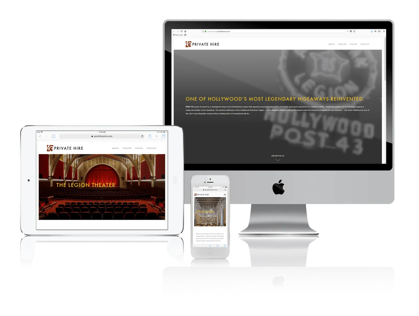 Hollywood historic venue website shown on desktop, laptop, tablet and phone