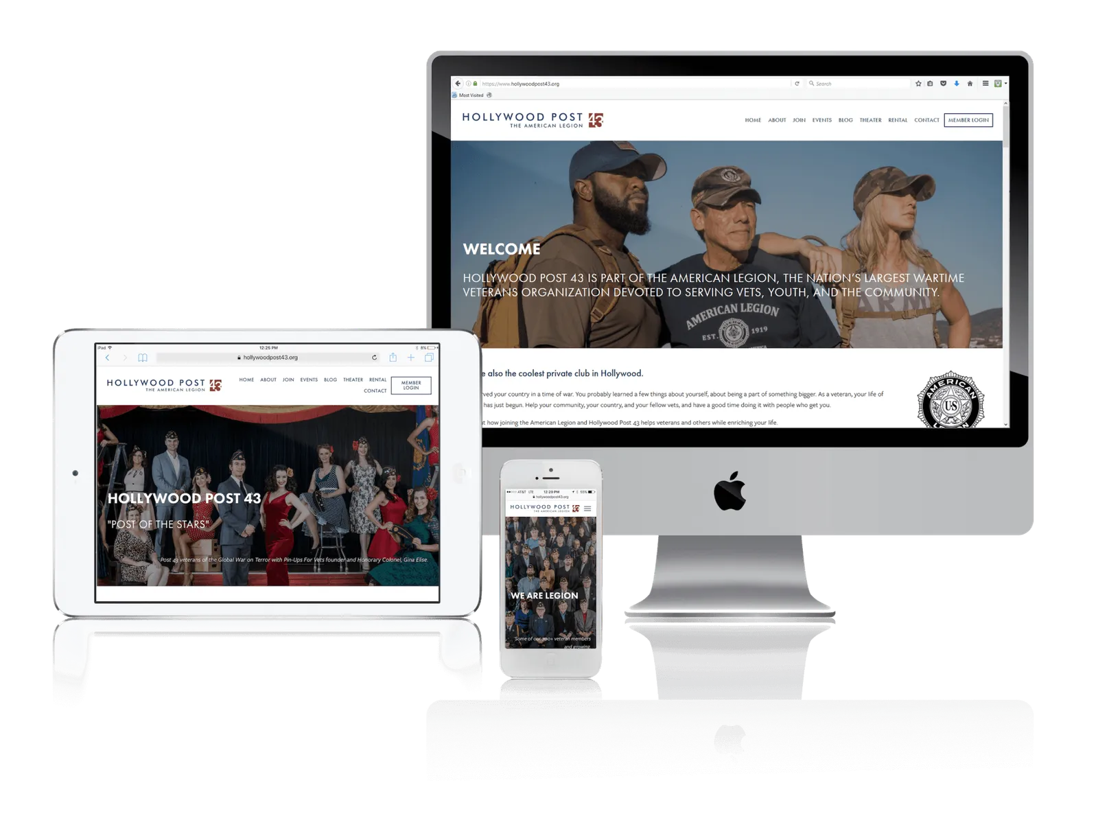 Veterans organization website shown on desktop, laptop, tablet and phone