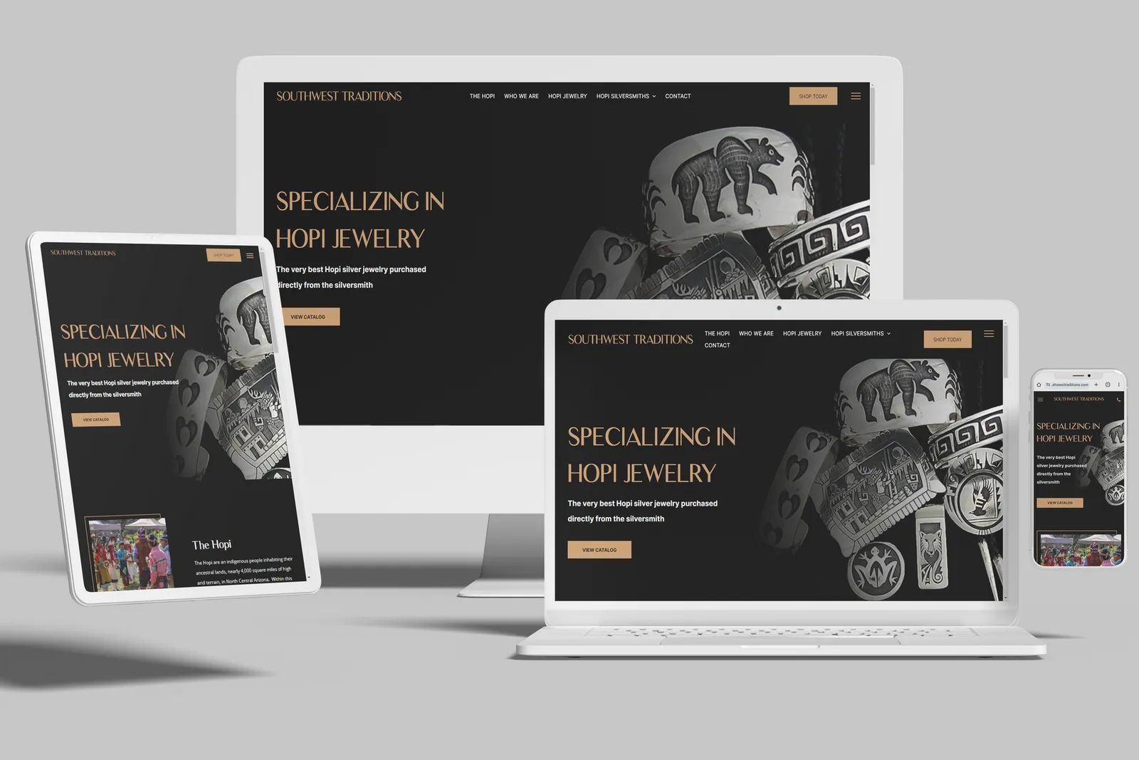 Jewelry store website shown on desktop, laptop, tablet and phone