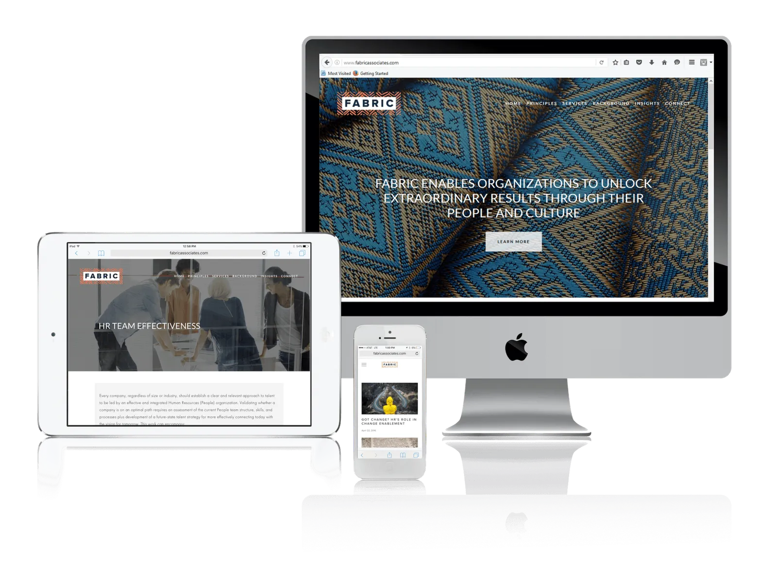 HR and leadership consulting firm website shown on desktop, laptop, tablet and phone
