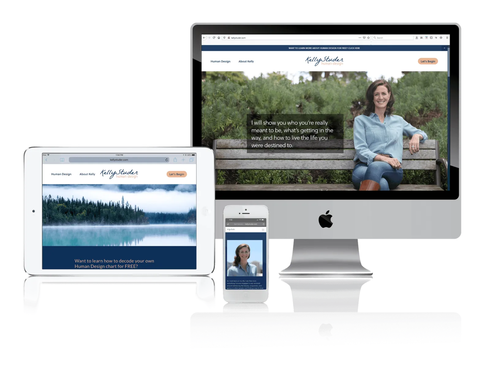 Life coaching website shown on desktop, laptop, tablet and phone