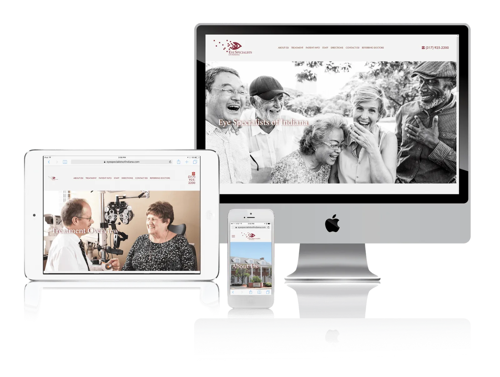 Eye care practice website shown on desktop, laptop, tablet and phone