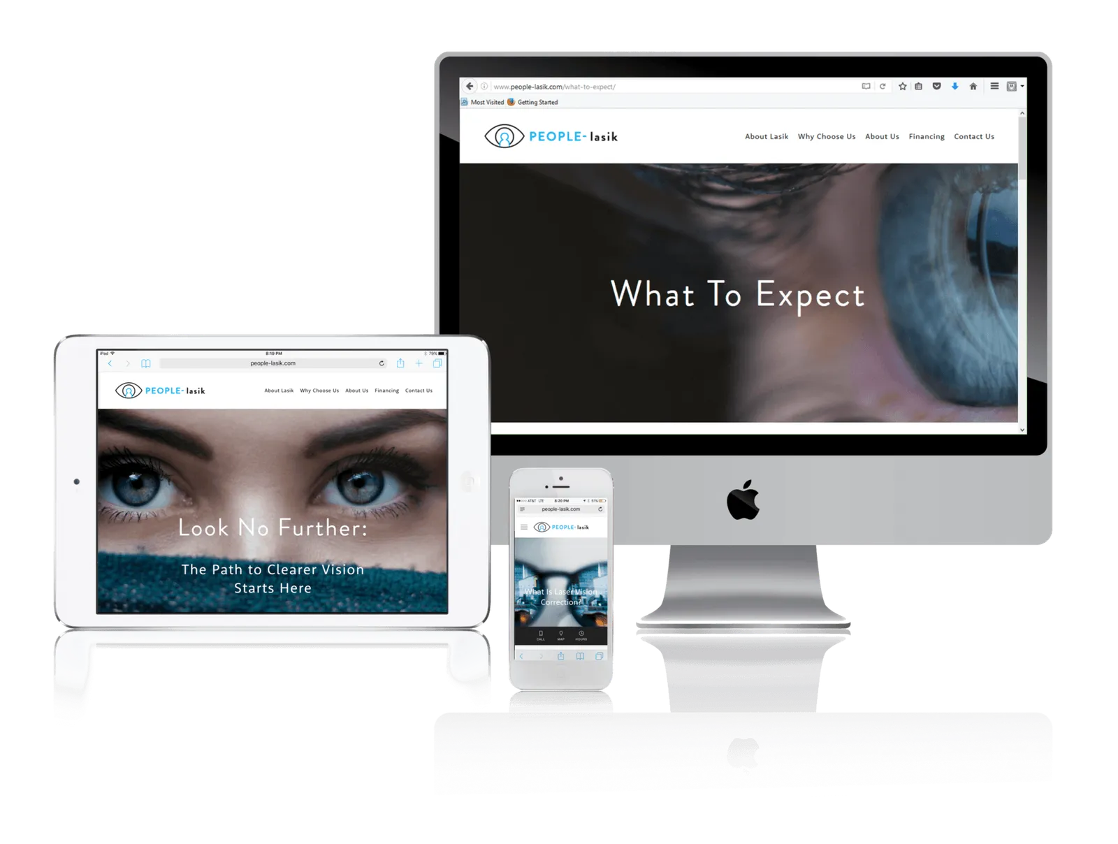LASIK practice website shown on desktop, laptop, tablet and phone