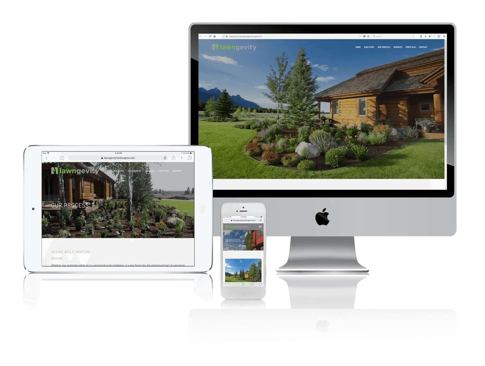Landscaping company website shown on desktop, laptop, tablet and phone