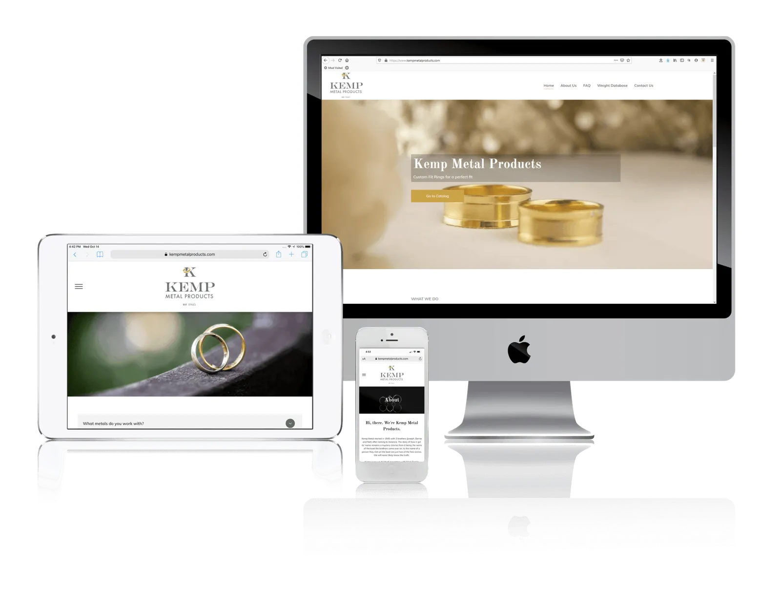Jewelry manufacturer website shown on desktop, laptop, tablet and phone