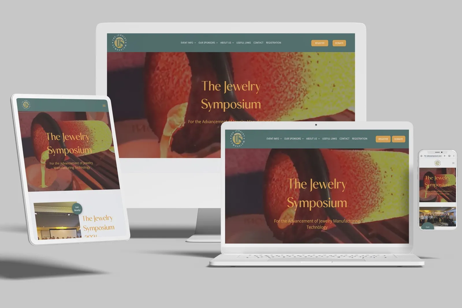 Event website shown on desktop, laptop, tablet and phone