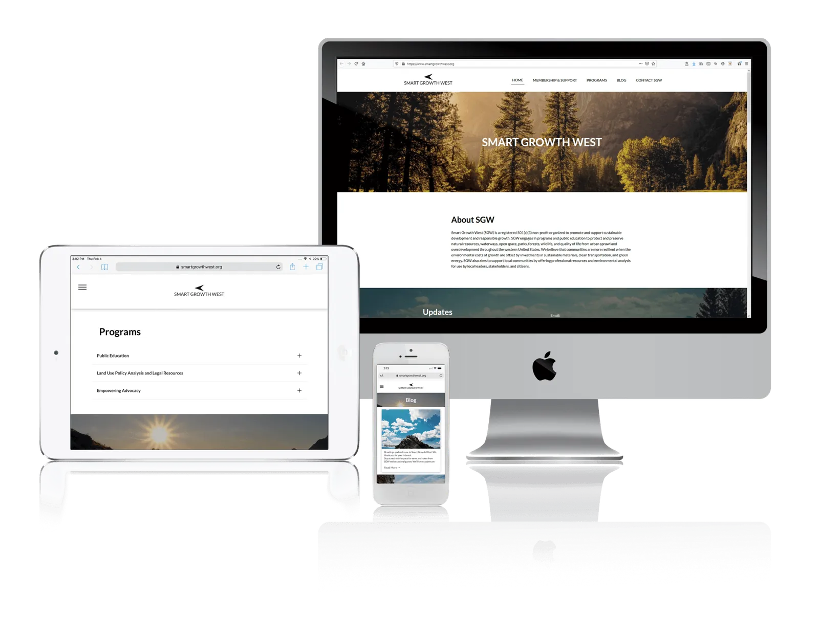 Conservation nonprofit website shown on desktop, laptop, tablet and phone