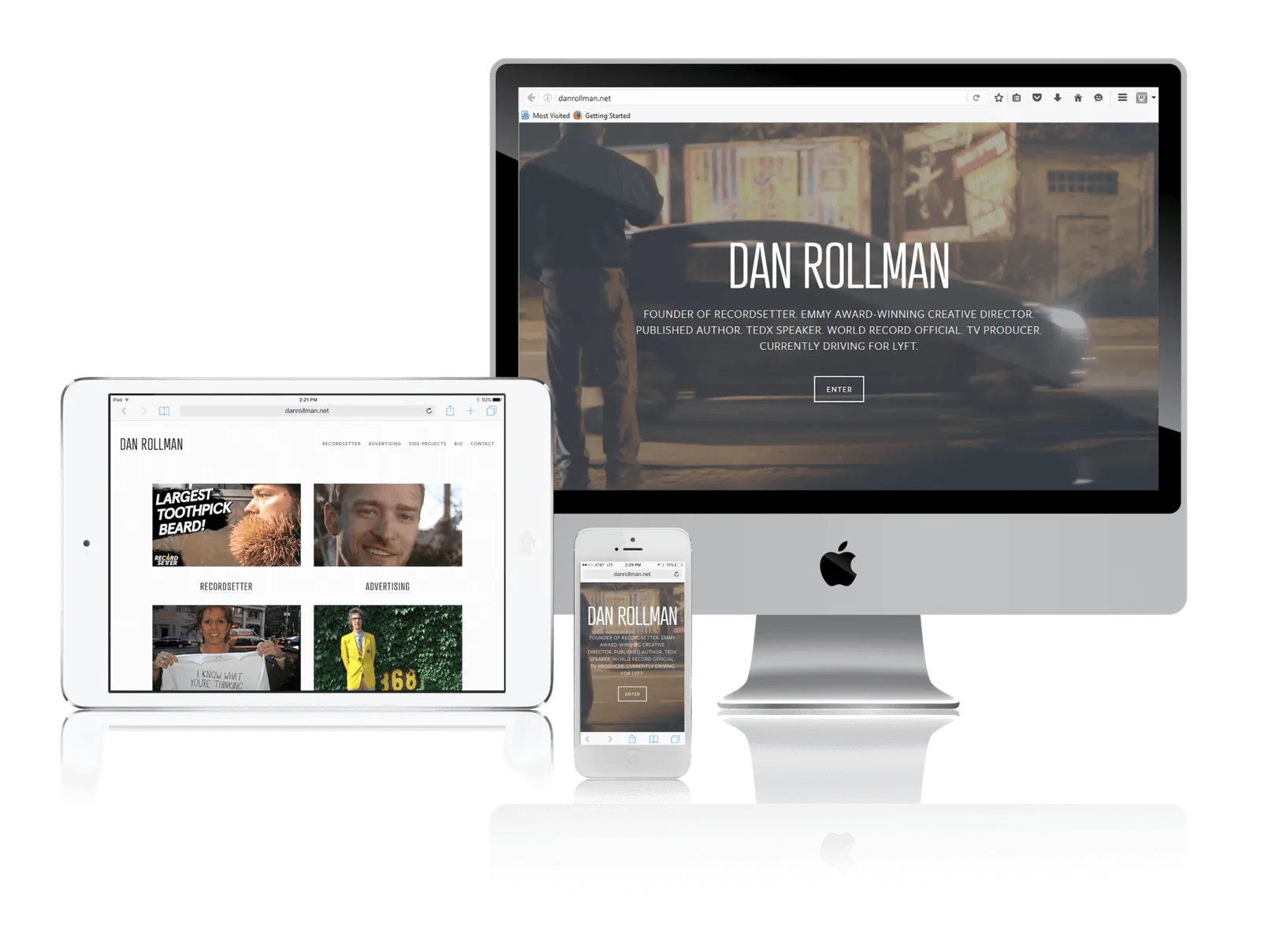 Los Angeles creative entrepreneur portfolio website shown on desktop, laptop, tablet and phone