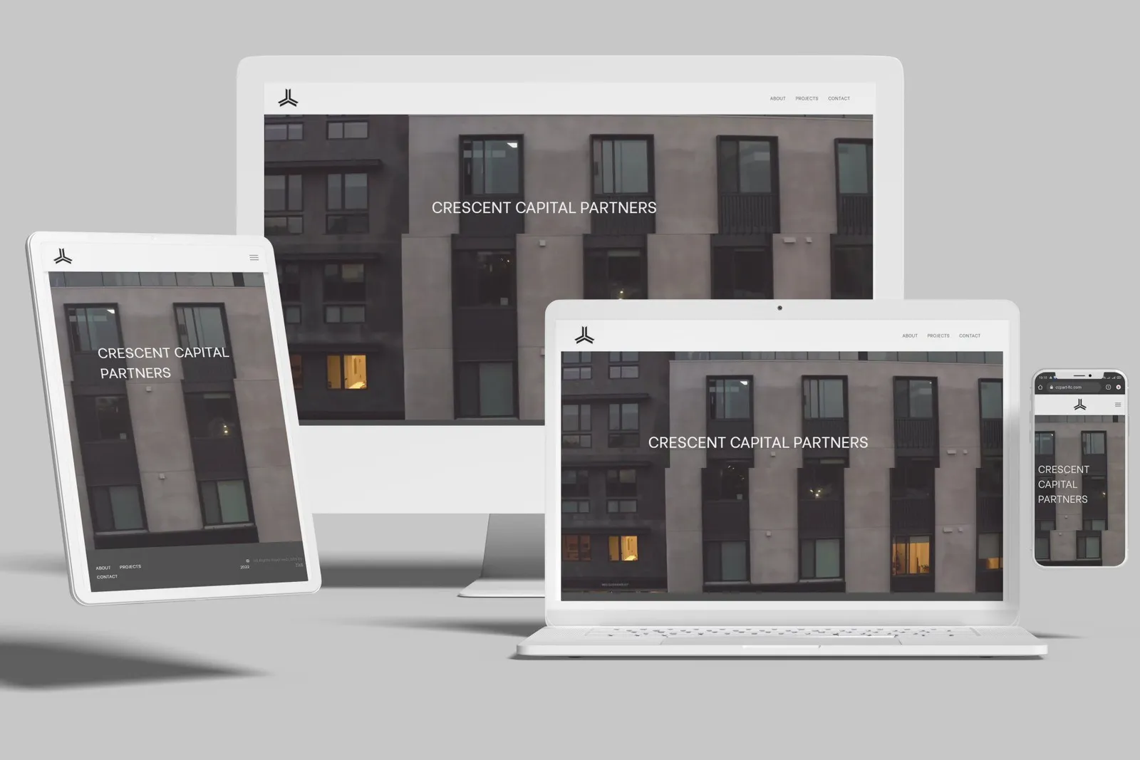 Real estate investor website shown on desktop, laptop, tablet and phone