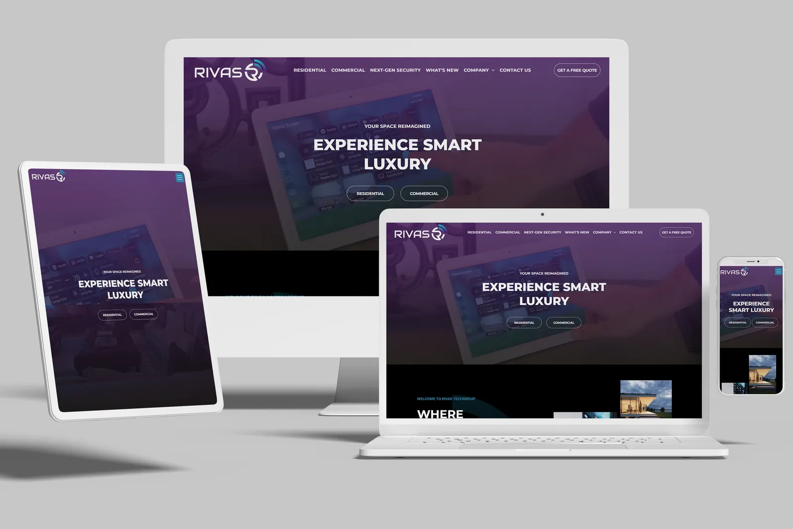 Home automation company website shown on desktop, laptop, tablet and phone