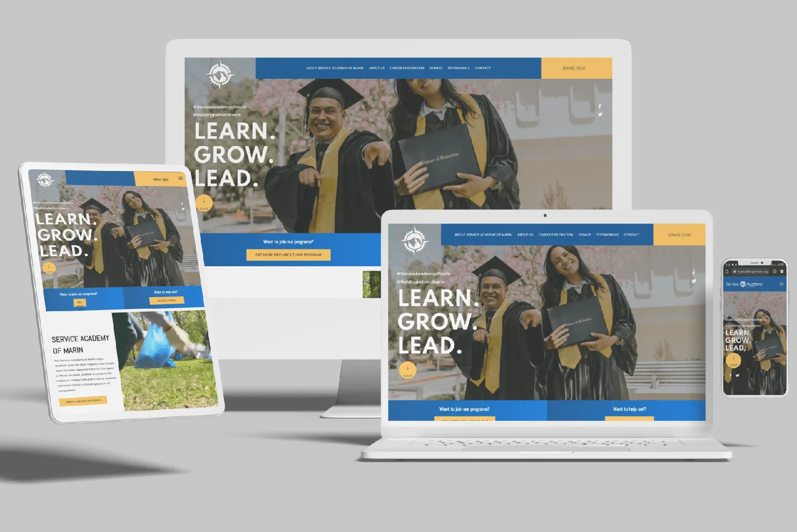 Education nonprofit website shown on desktop, laptop, tablet and phone