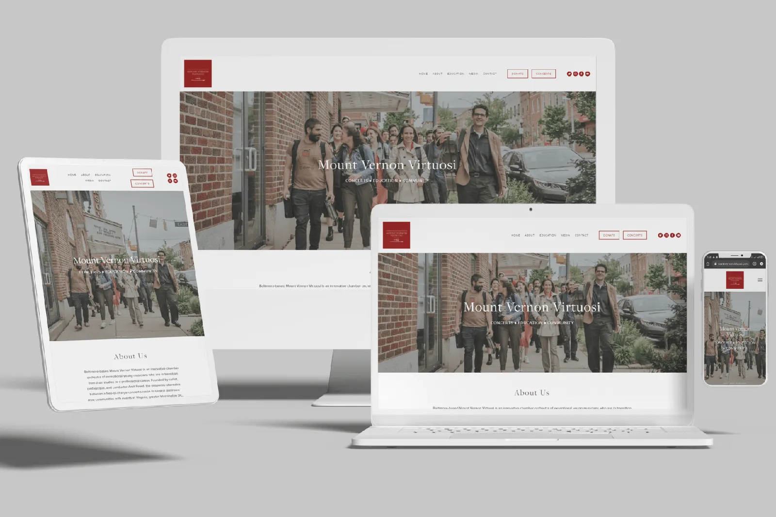 Orchestra website shown on desktop, laptop, tablet and phone