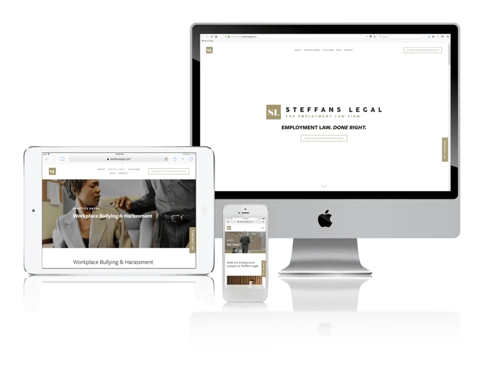 Employment law firm website shown on desktop, laptop, tablet and phone