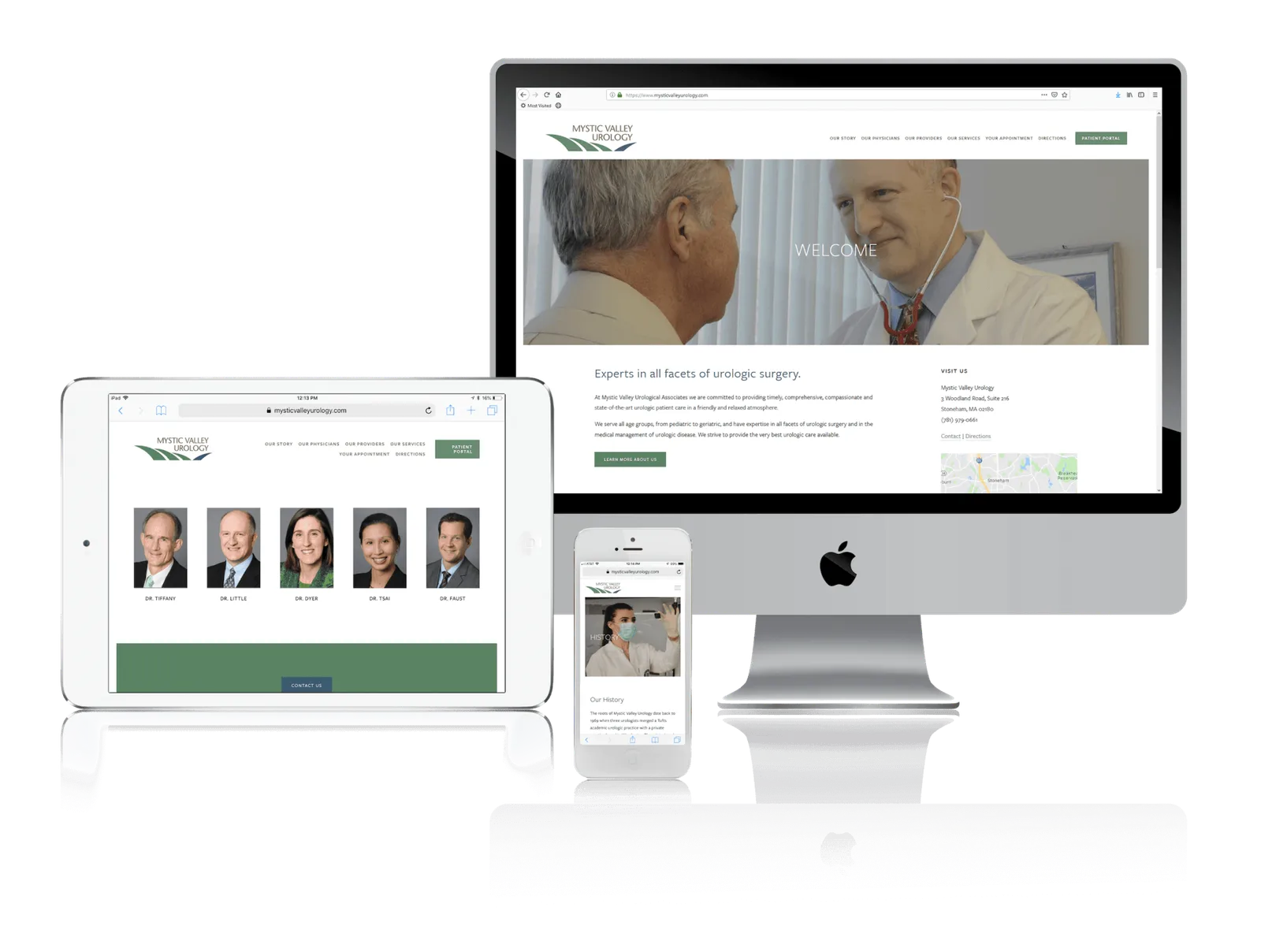 Massachusetts urology practice website shown on desktop, laptop, tablet and phone
