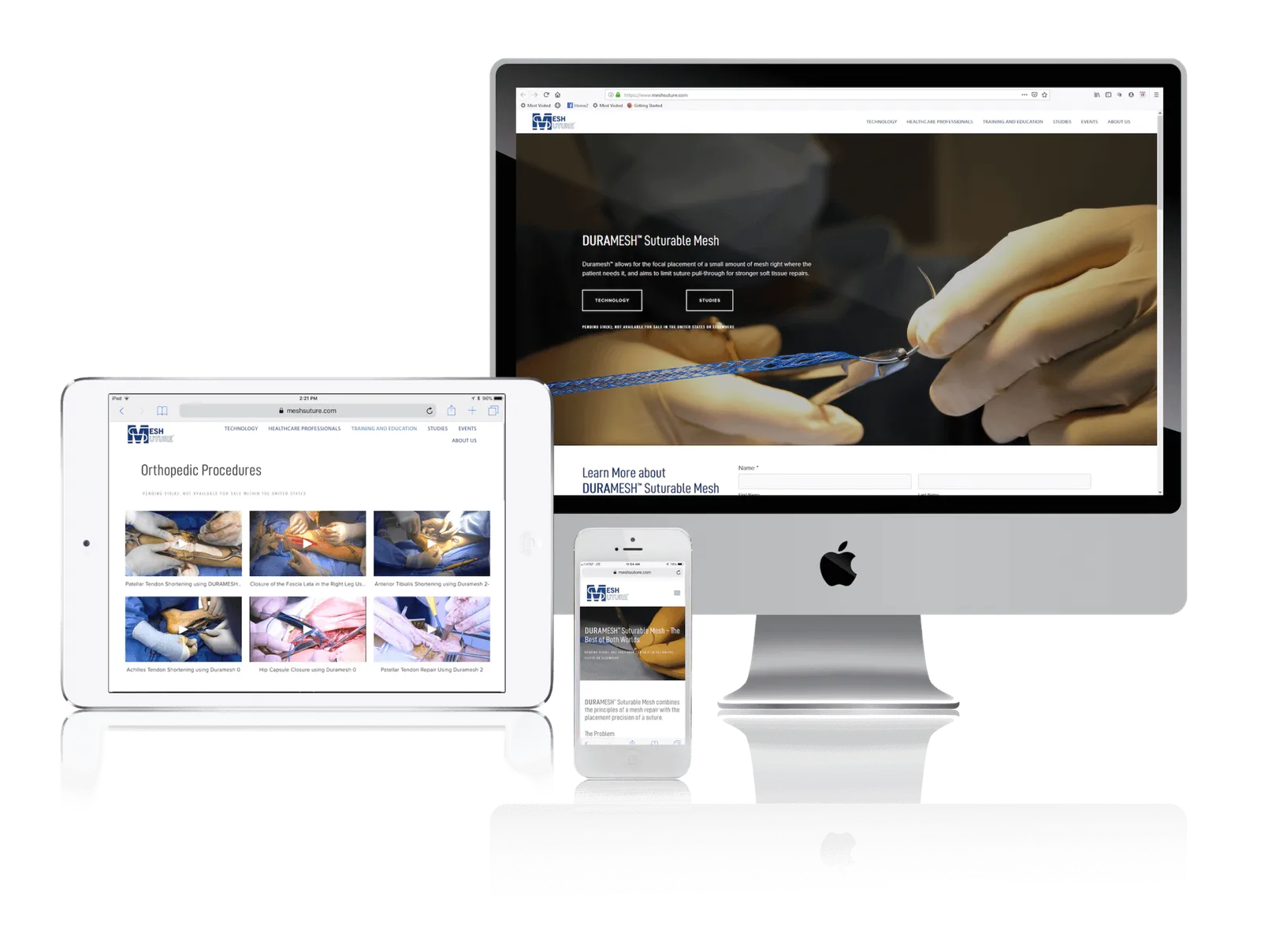 Medical supply company website shown on desktop, laptop, tablet and phone