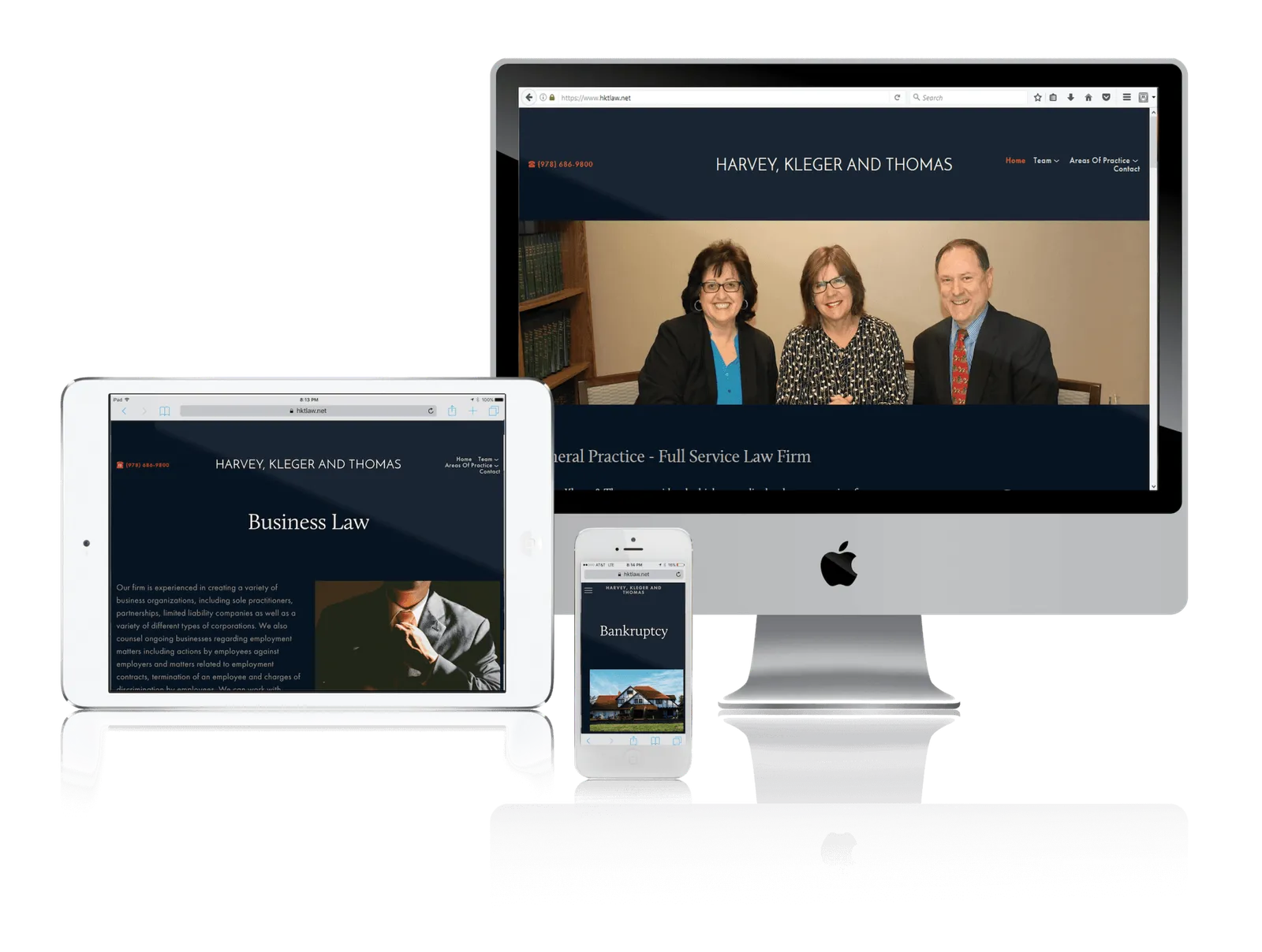 Law firm website shown on desktop, laptop, tablet and phone