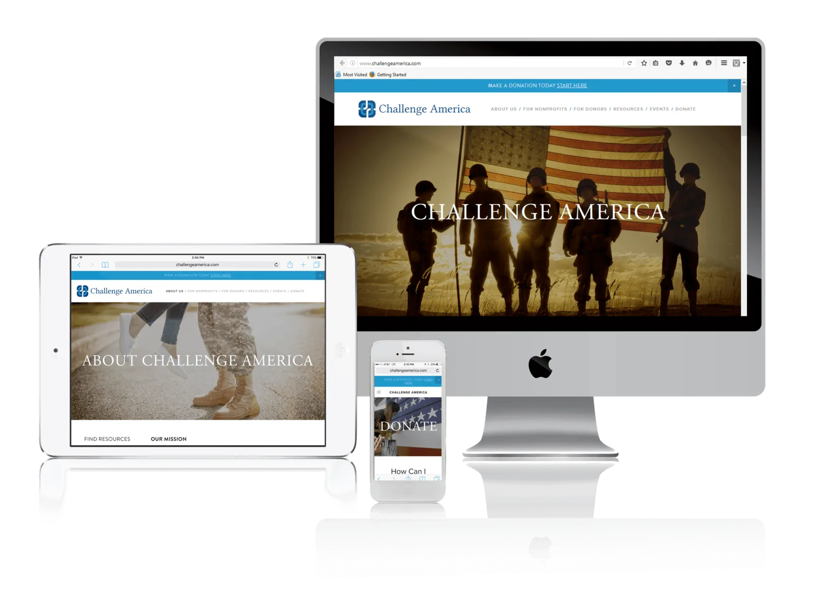Military families and veterans nonprofit website shown on desktop, laptop, tablet and phone
