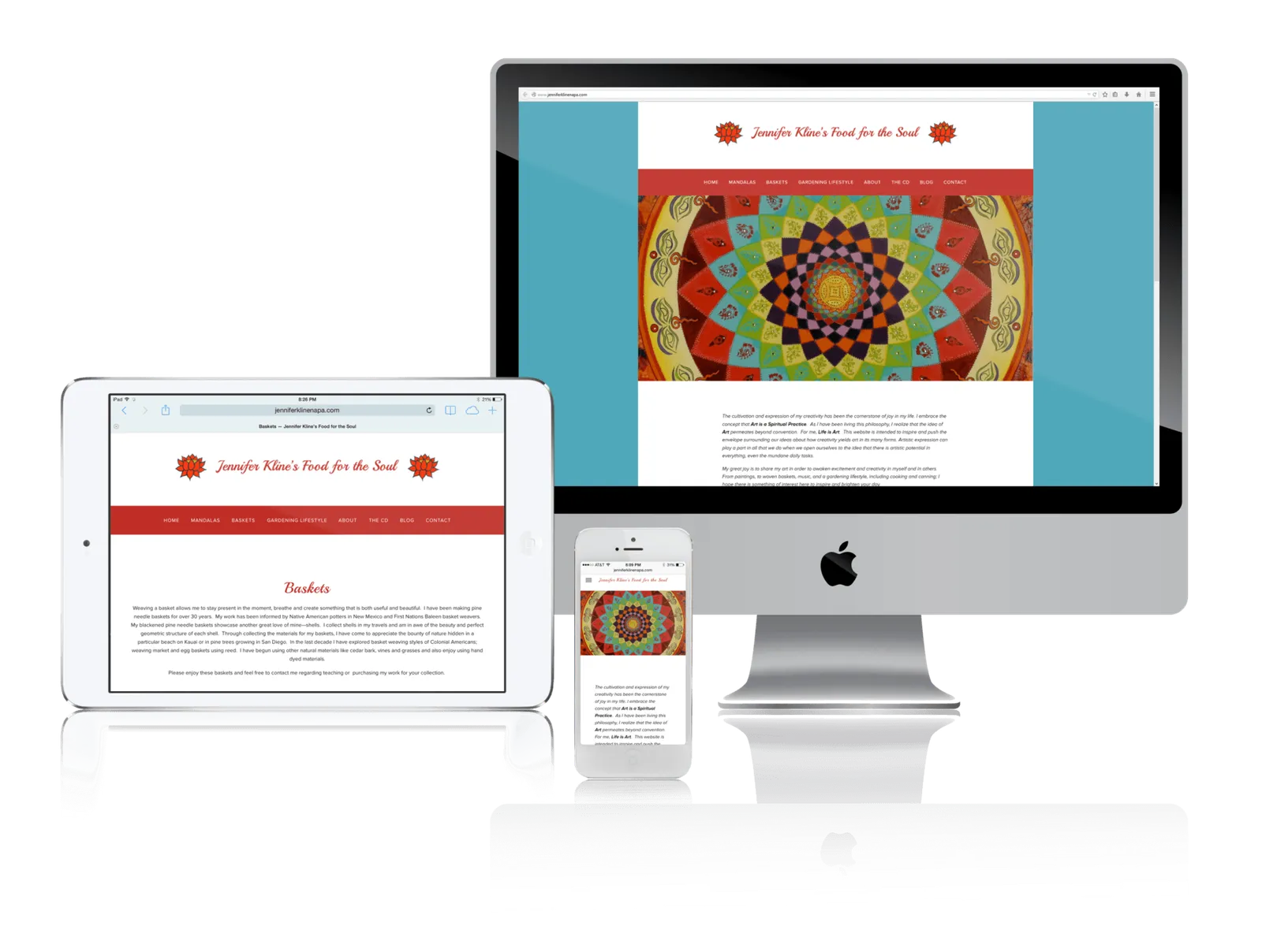 Artist website shown on desktop, laptop, tablet and phone